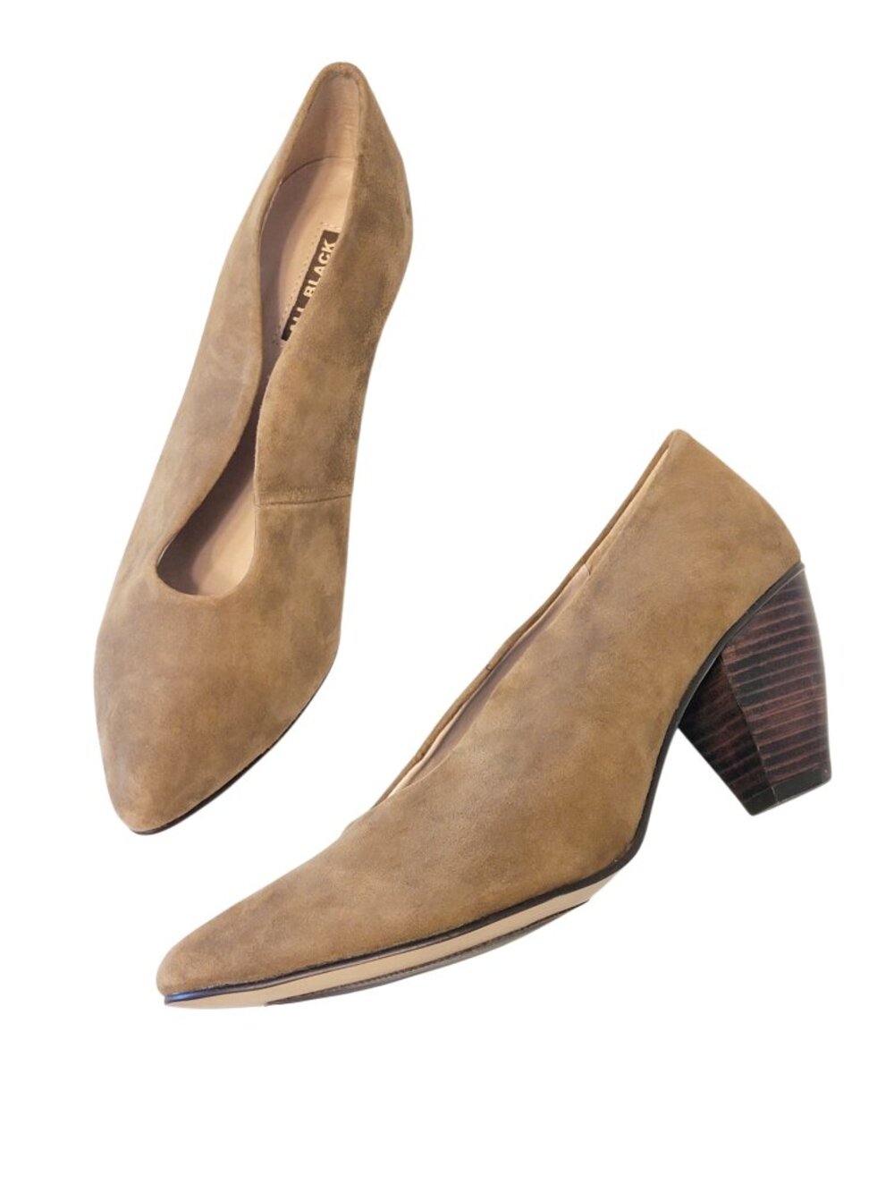 All Black Suede High Vamp Pumps in Taupe 38.5